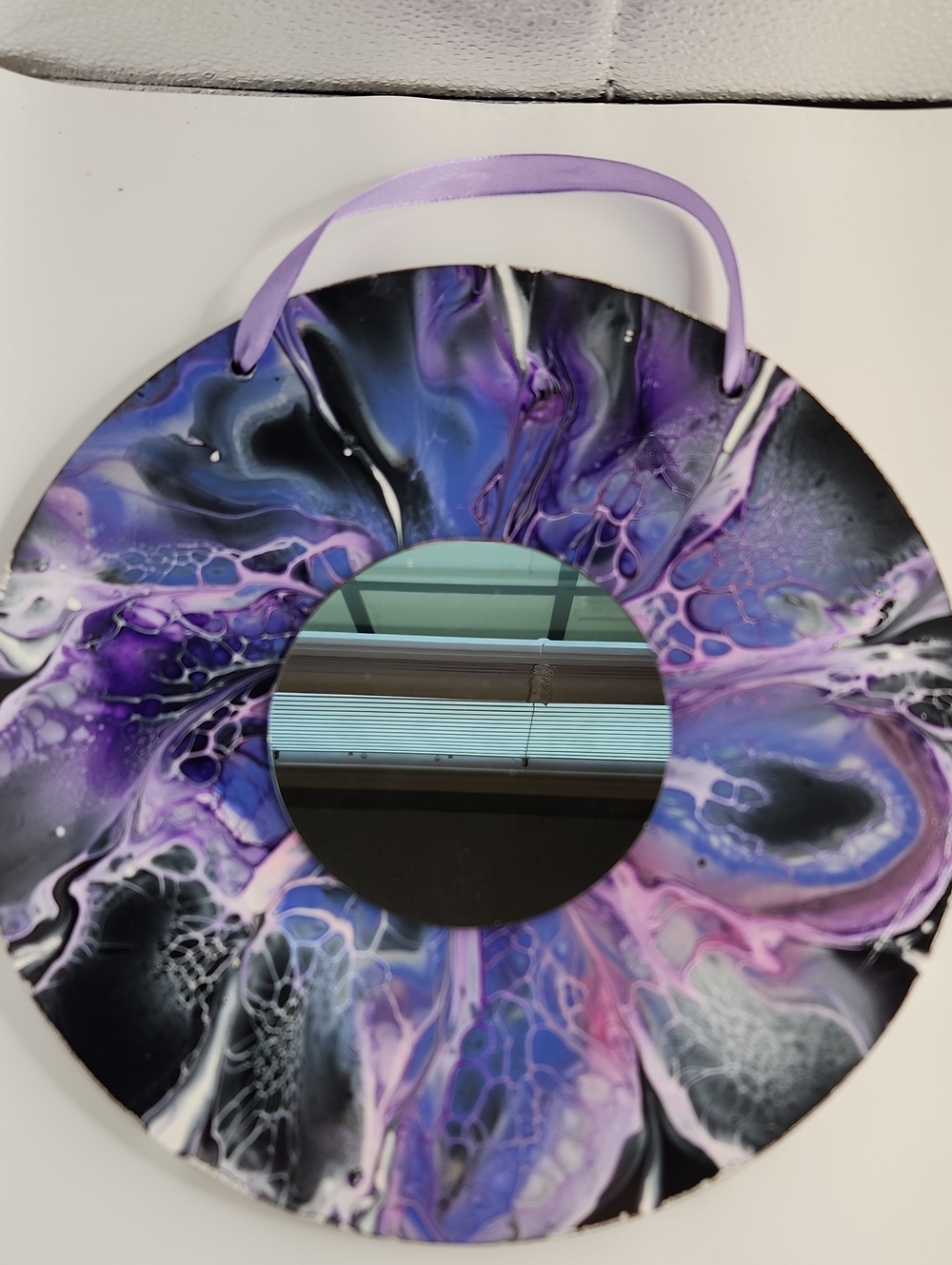 Hand Crafted Painted Purple Abstract Round Wall Mirror - Decorative Home Accent